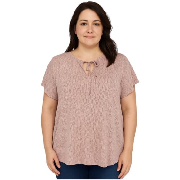 Adrianna Papell XL Mauve Neck Tie Flutter Sleeve Printed Blouse - Picture 1 of 8